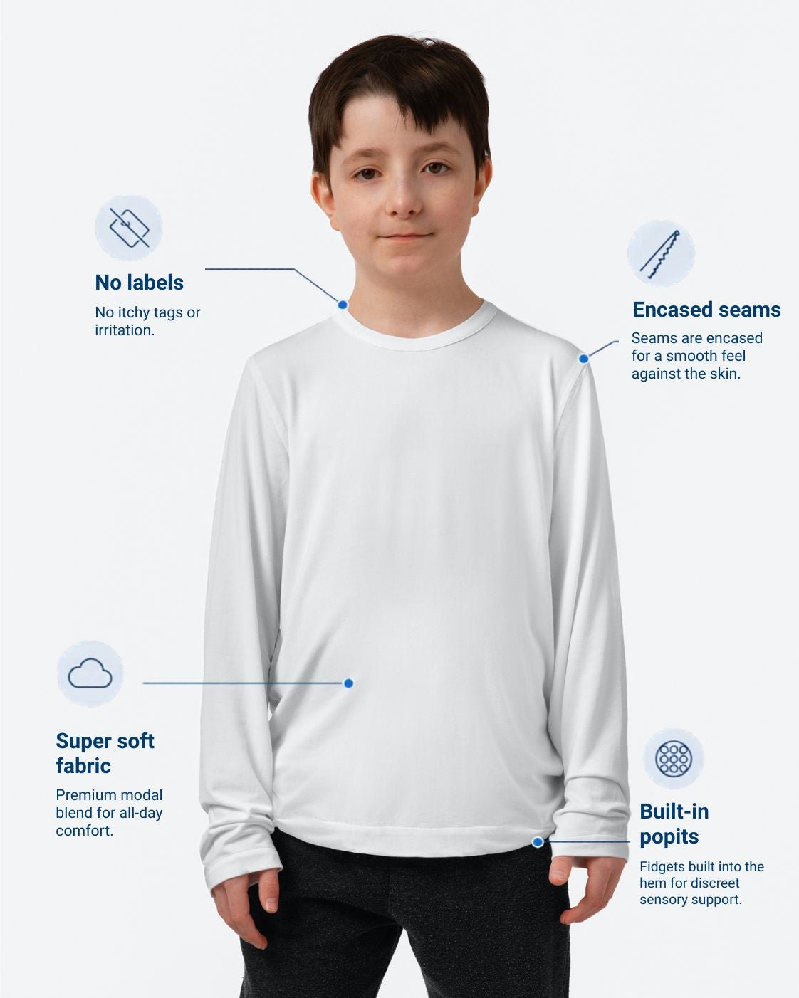 Kids Fidget - T – Long Sleeved – Sensory Clothing with built - in pop fidgets - Baby&More