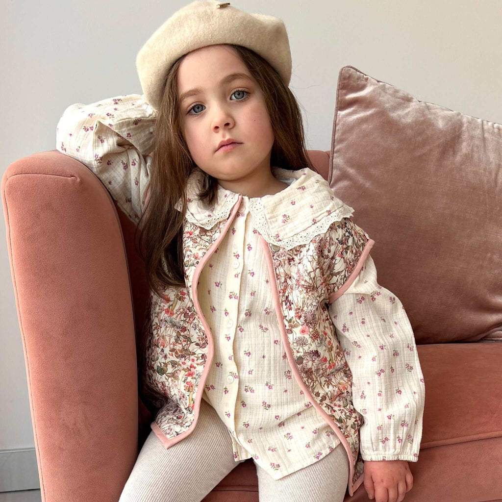Little Scandi baby Kids Stylish Vest / Gilet - Pink Rosablomst