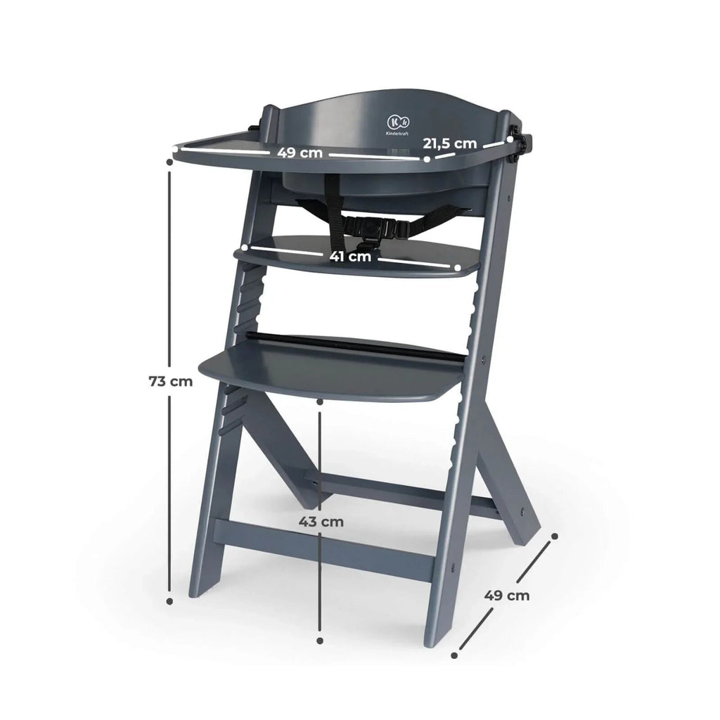 Kinderkraft Enock Wooden Highchair - Full Grey - Baby&More