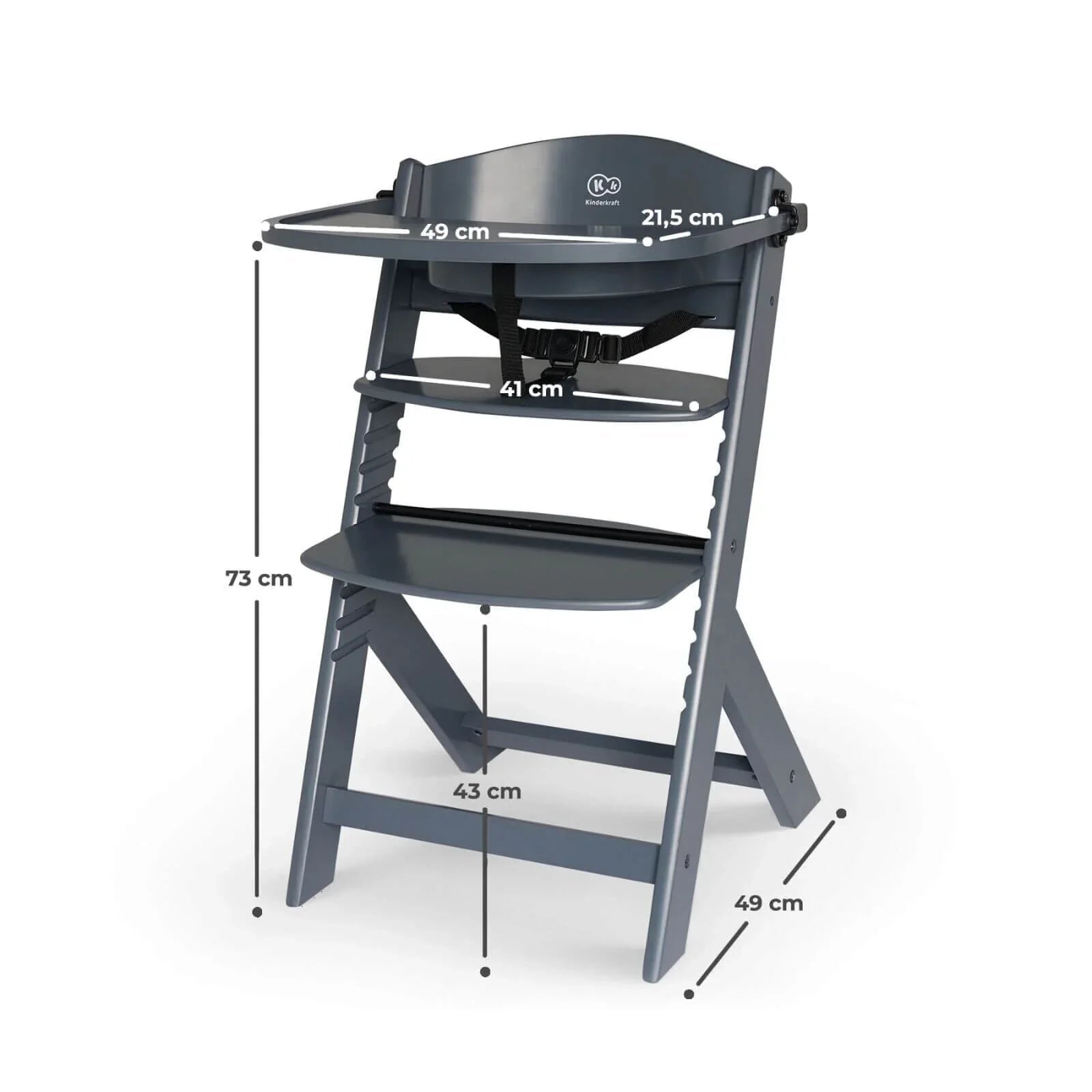 Kinderkraft Enock Wooden Highchair - Full Grey - Baby&More
