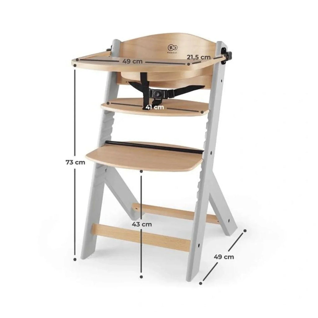 Kinderkraft Enock Wooden Highchair - Wooden / Grey - Baby&More