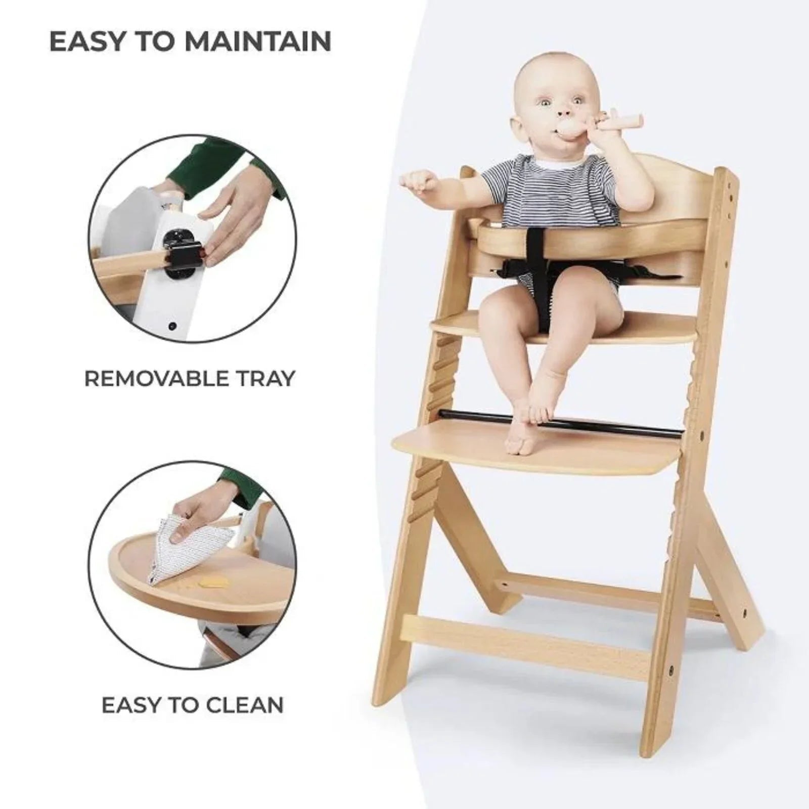 Kinderkraft Enock Wooden Highchair - Wooden White - Baby&More