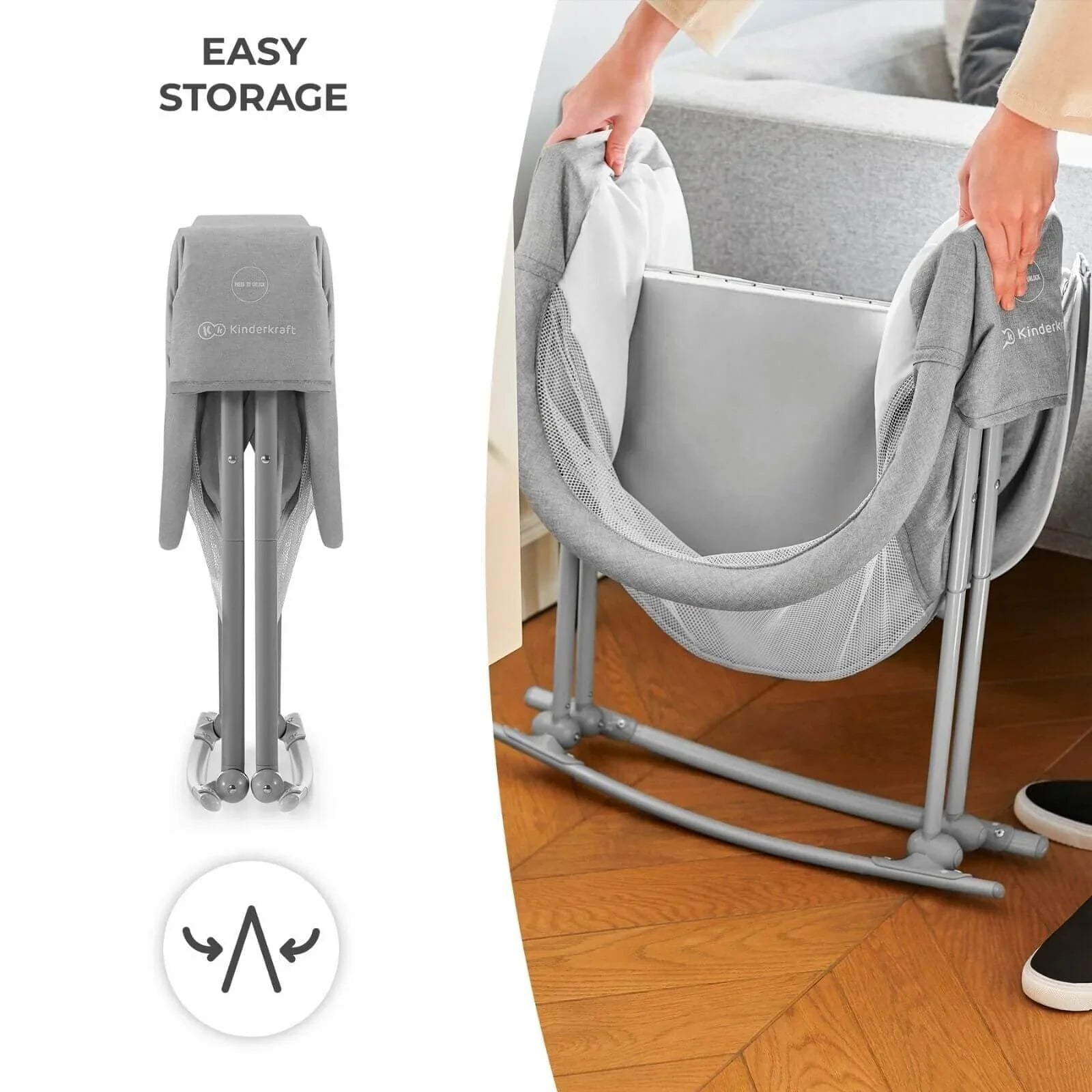 Kinderkraft LOVI 3 - in - 1 Baby Crib - Grey - Baby&More