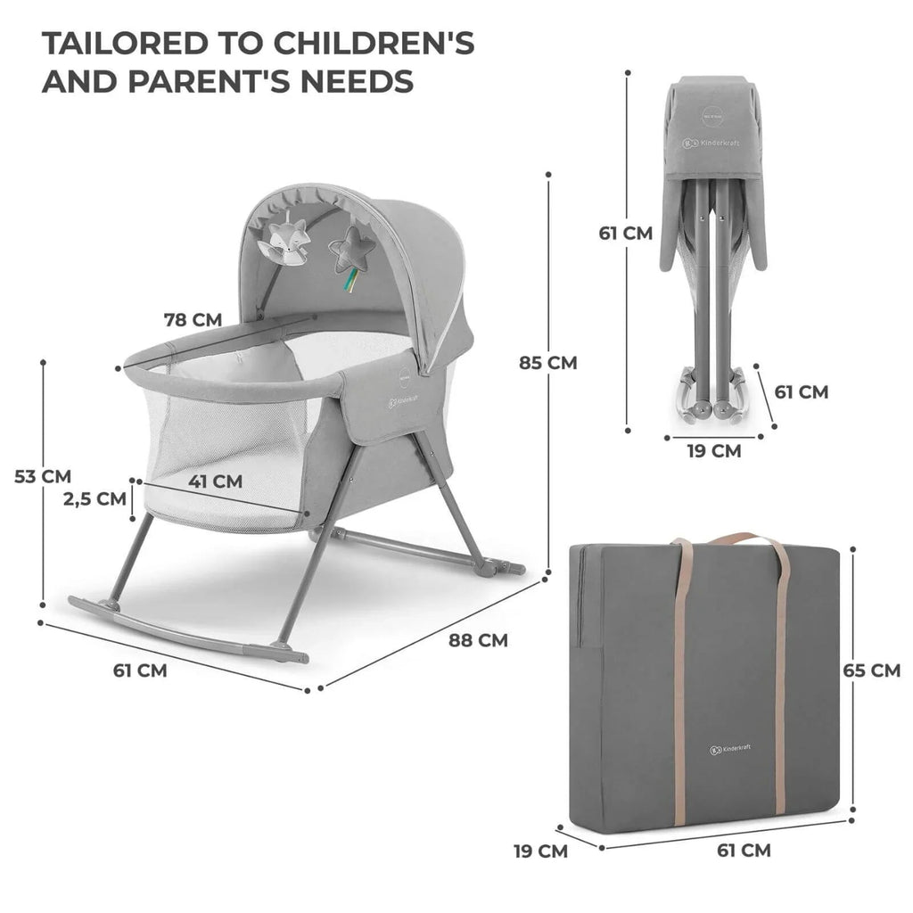 Kinderkraft LOVI 3 - in - 1 Baby Crib - Grey - Baby&More