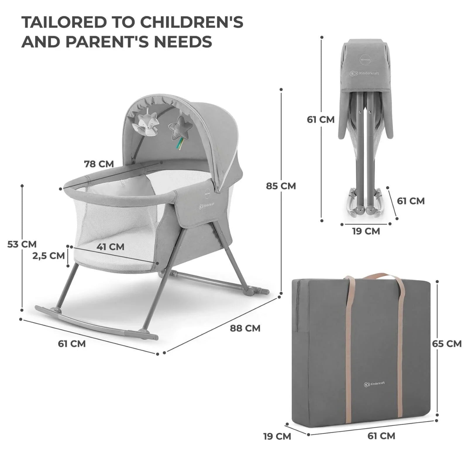 Kinderkraft LOVI 3 - in - 1 Baby Crib - Grey - Baby&More