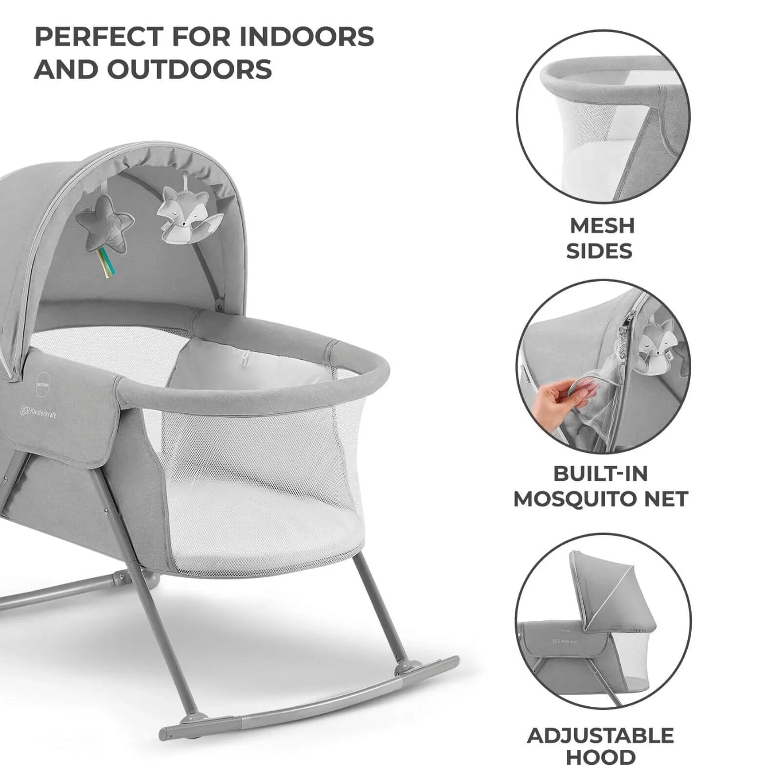 Kinderkraft LOVI 3 - in - 1 Baby Crib - Grey - Baby&More
