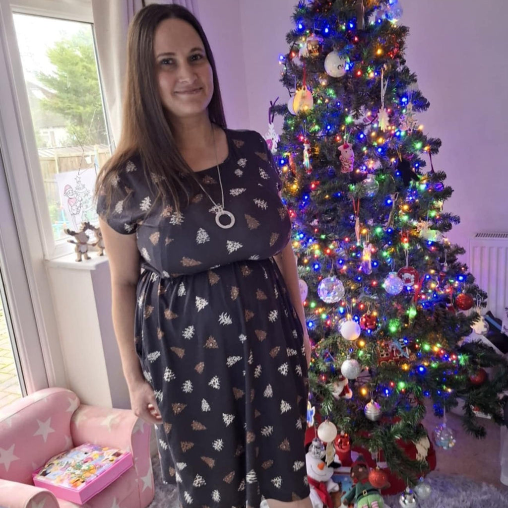 The Knee Length Breastfeeding Dress - Navy Christmas Tree