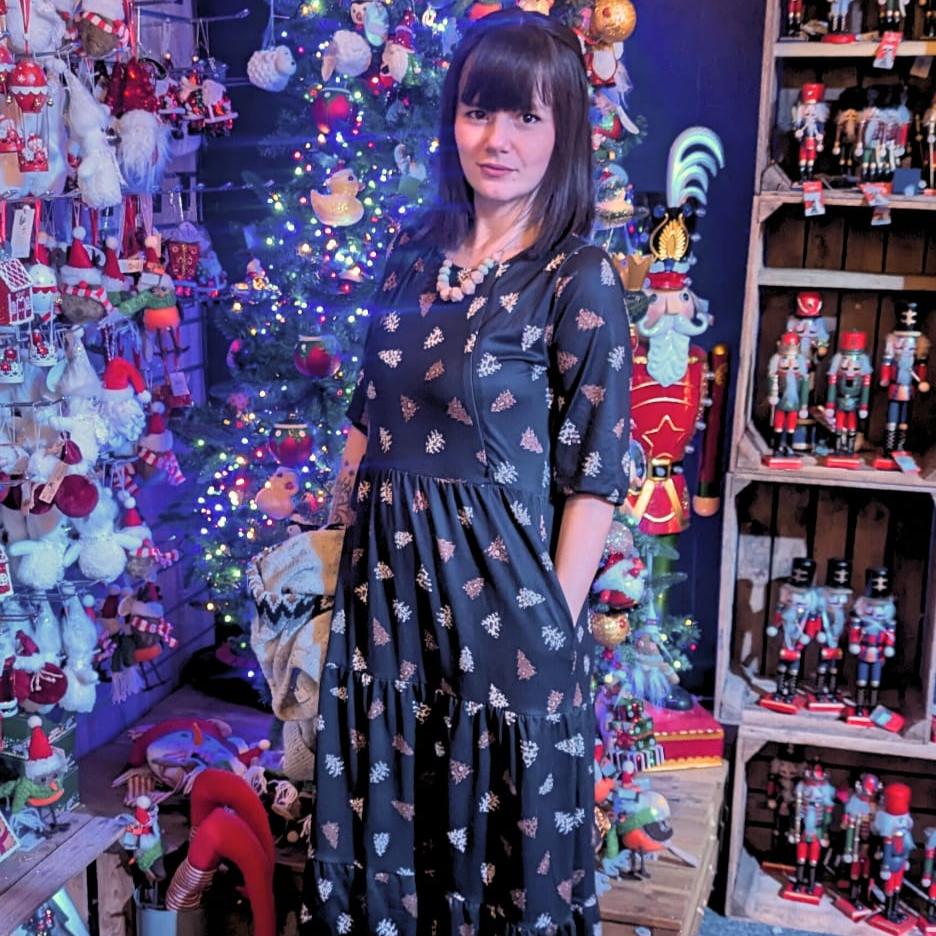 The Midi Breastfeeding Dress - Navy Christmas Tree