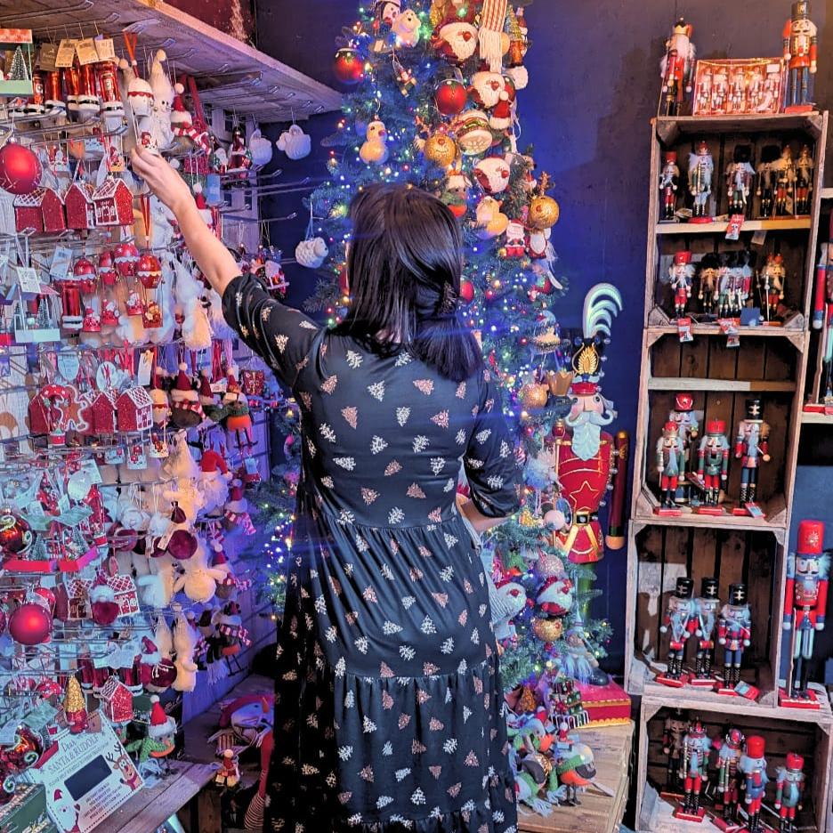 The Midi Breastfeeding Dress - Navy Christmas Tree
