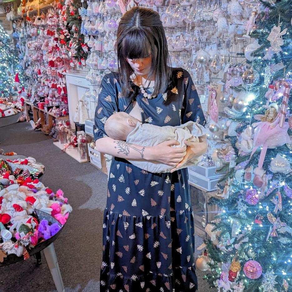 The Midi Breastfeeding Dress - Navy Christmas Tree