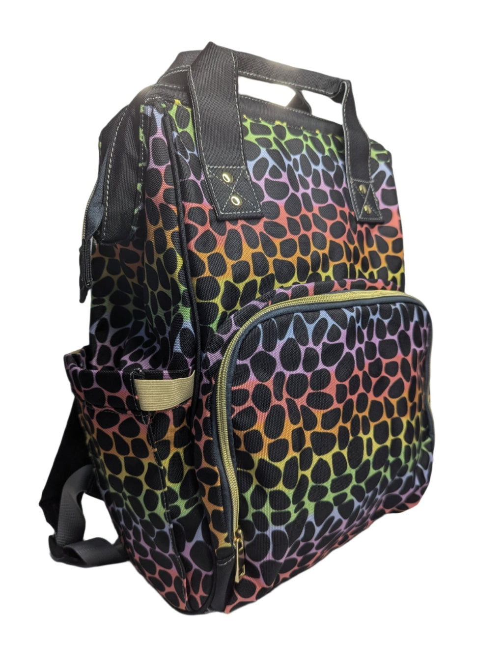Green Cheeks Baby Changing Backpack - Rainbow Leopard Print