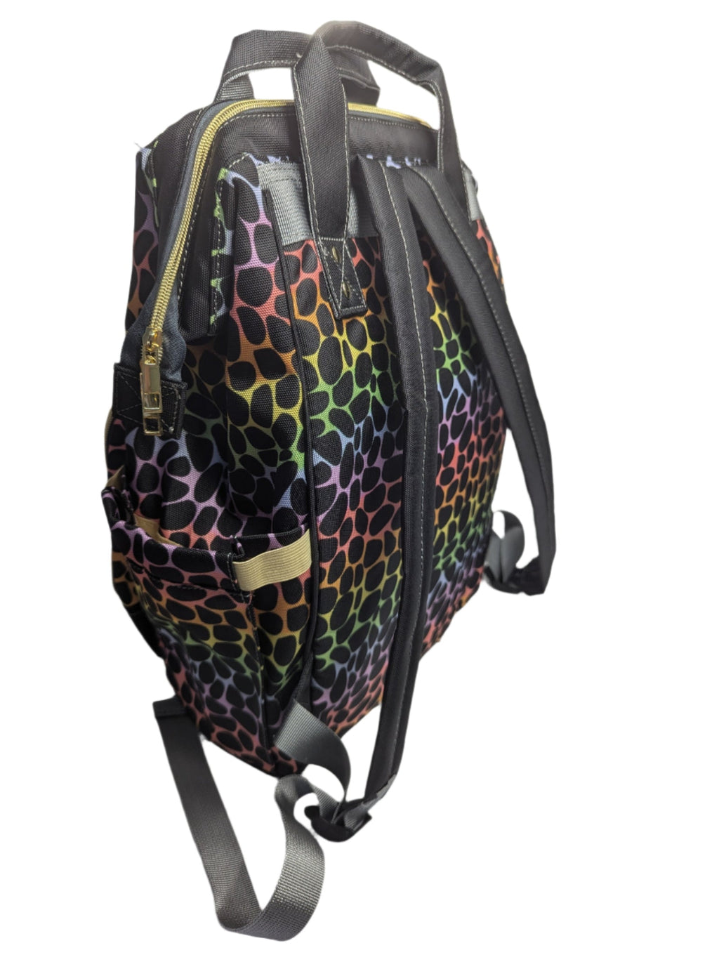 Green Cheeks Baby Changing Backpack - Rainbow Leopard Print