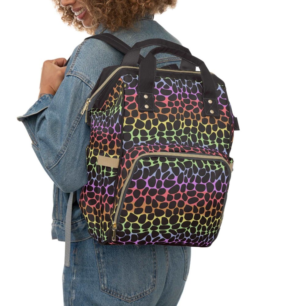 Green Cheeks Baby Changing Backpack - Rainbow Leopard Print