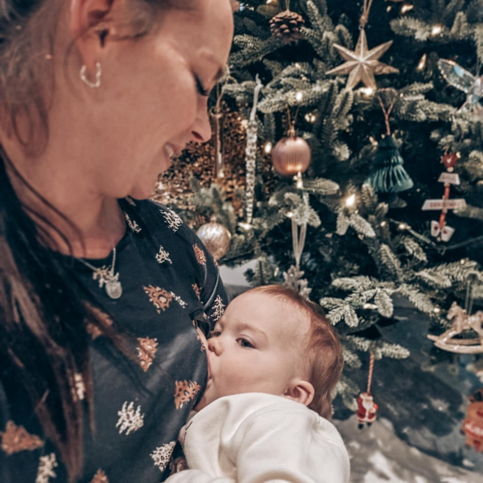 The Midi Breastfeeding Dress - Navy Christmas Tree