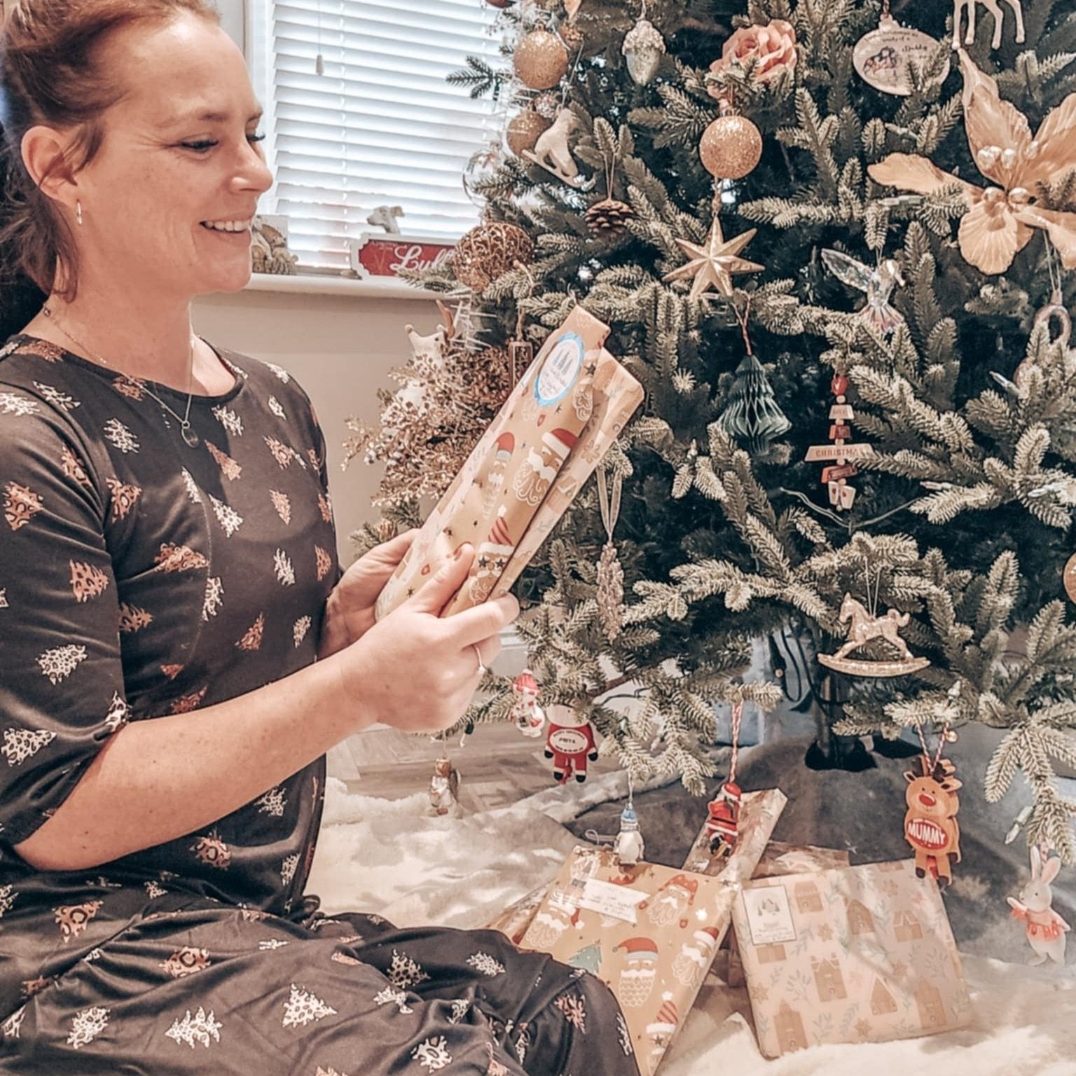The Midi Breastfeeding Dress - Navy Christmas Tree