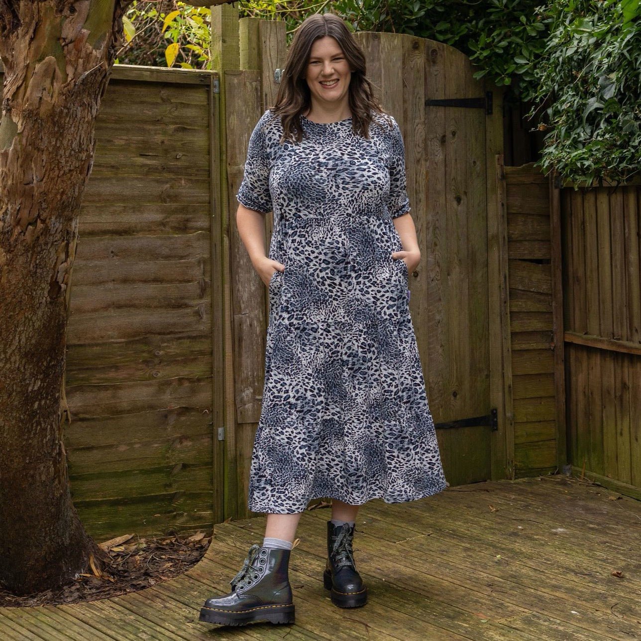 The Midi Breastfeeding Dress - Grey Leopard