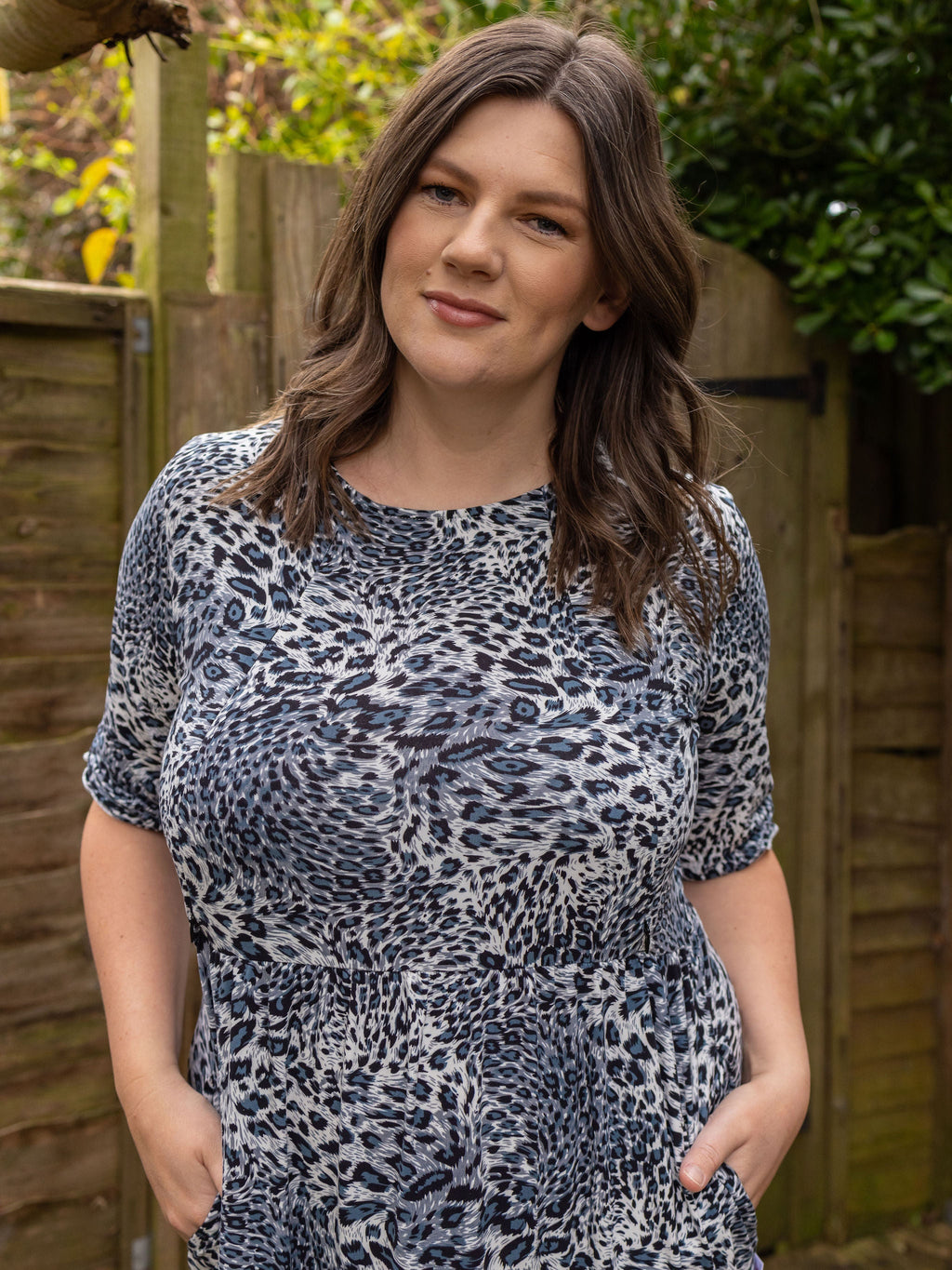 The Midi Breastfeeding Dress - Grey Leopard