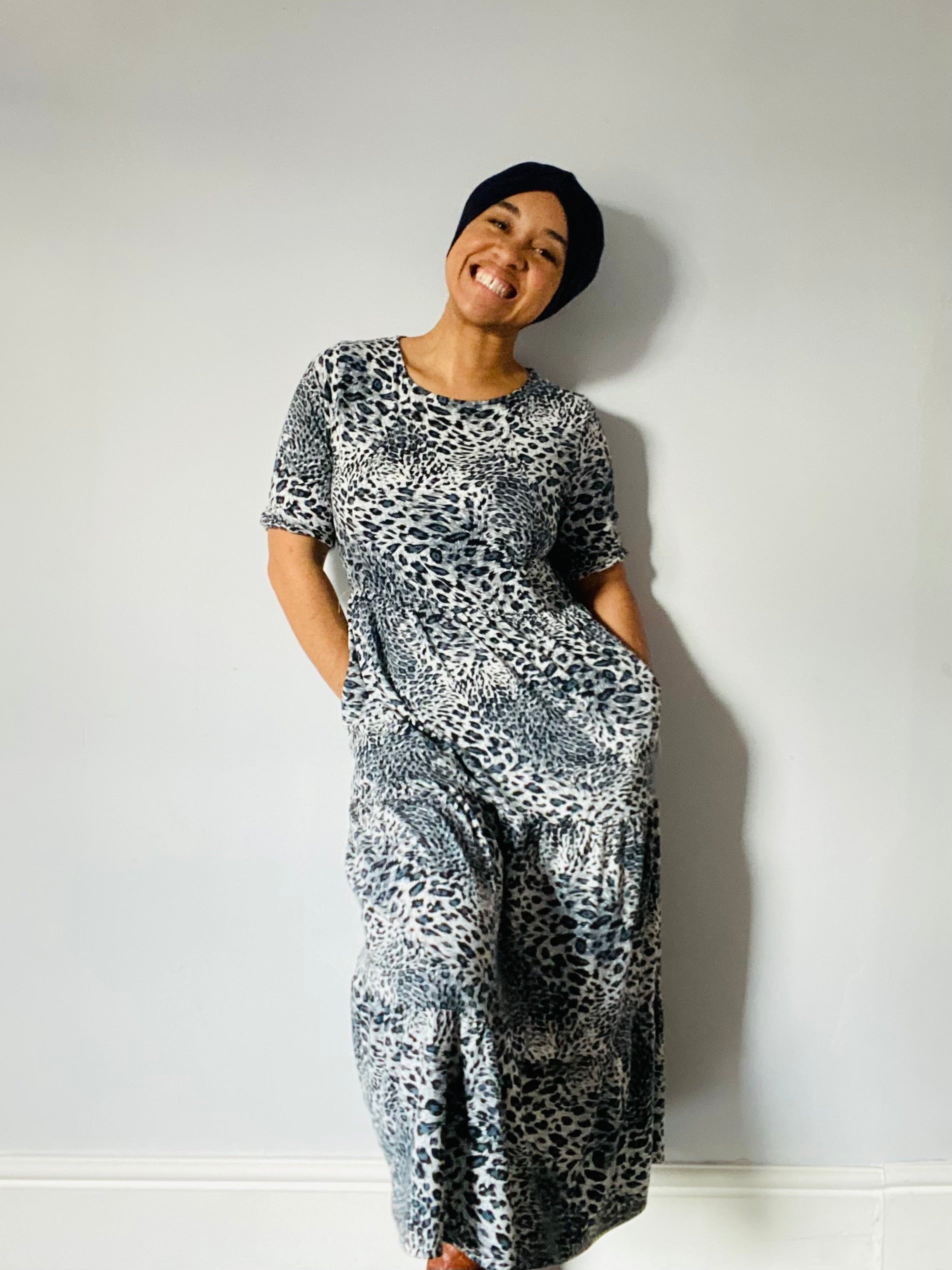 The Midi Breastfeeding Dress - Grey Leopard