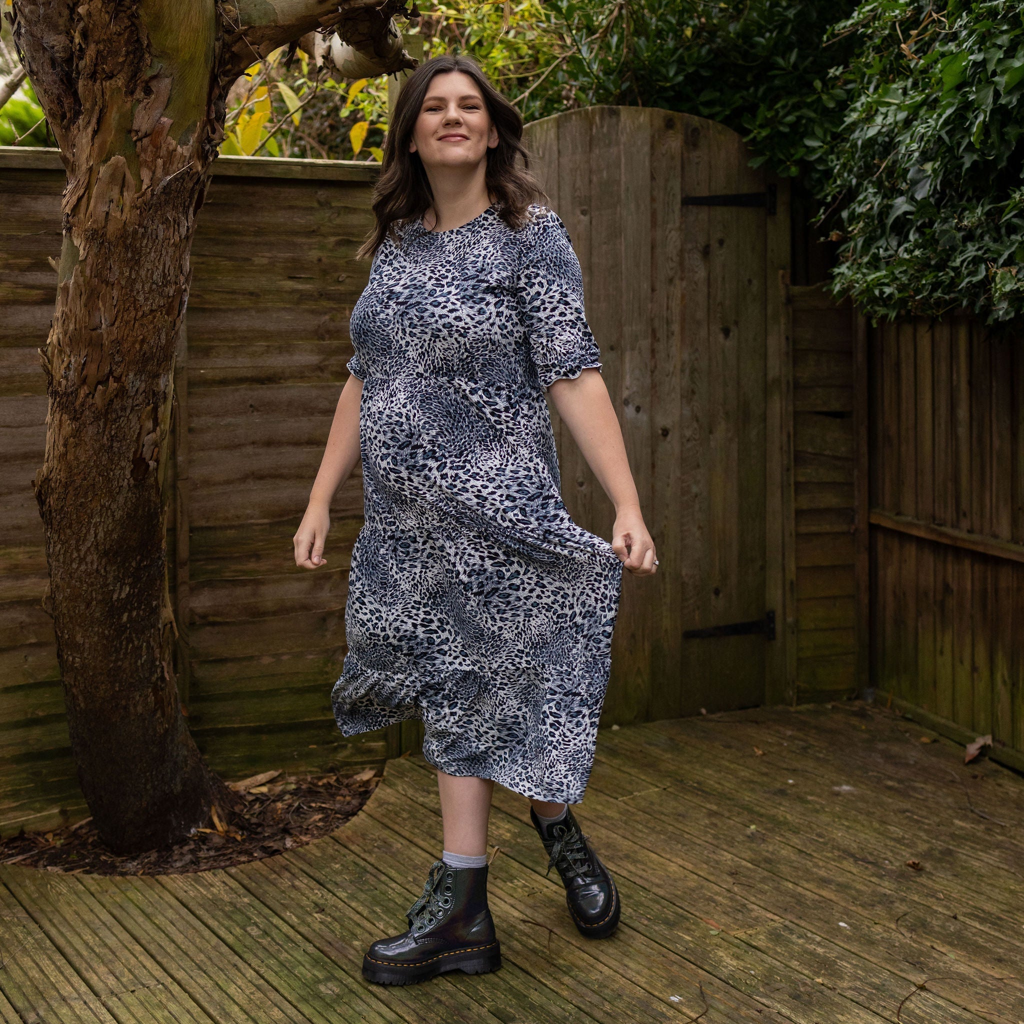 The Midi Breastfeeding Dress - Grey Leopard