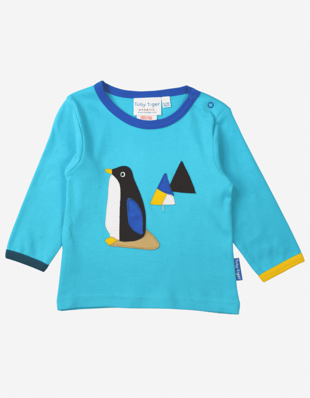 Toby Tiger Organic Applique Long-Sleeved T-Shirt - Arctic Penguin with Flap