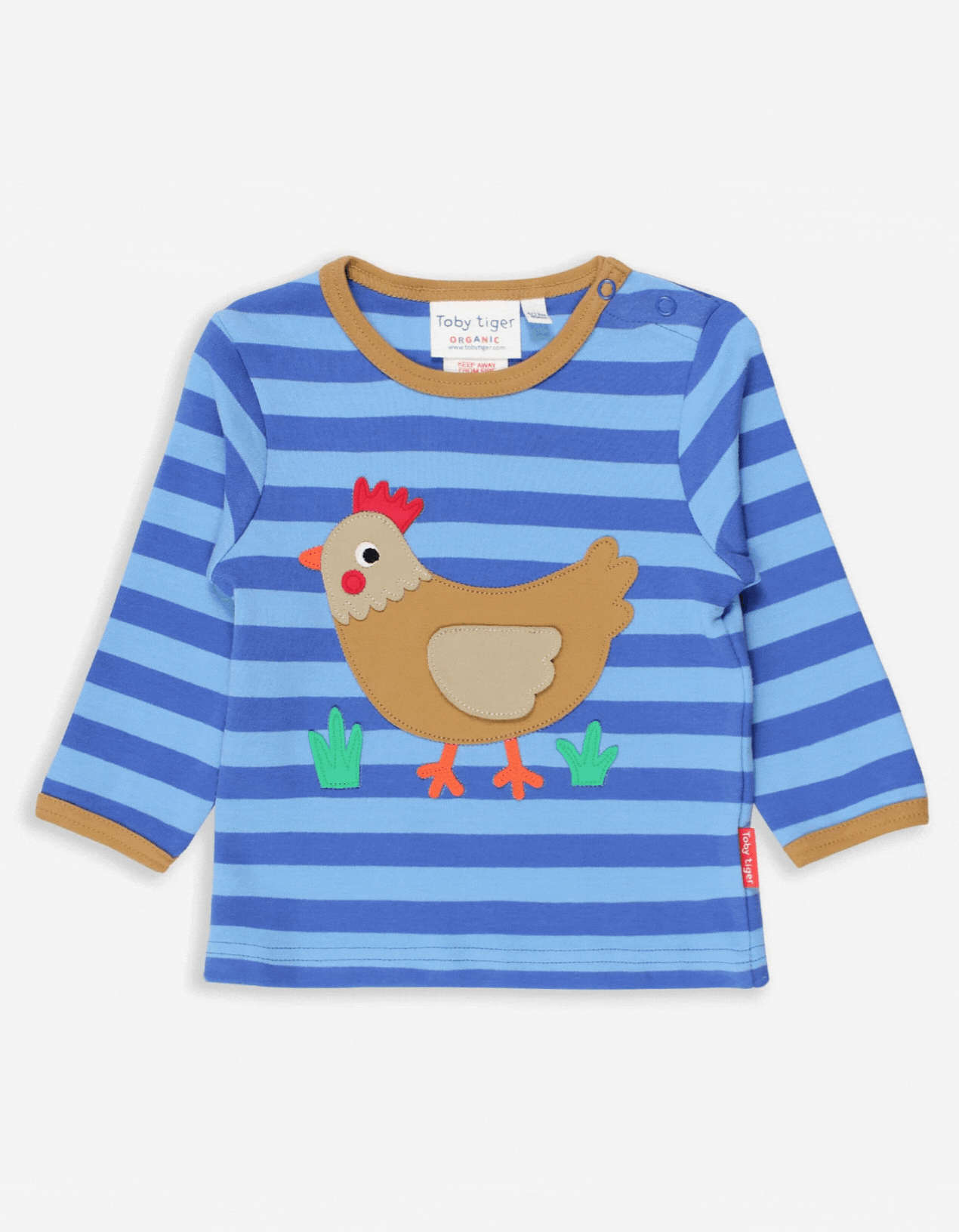 Toby Tiger Organic Applique Long-Sleeved T-Shirt -  Clucky Chicken with Flap