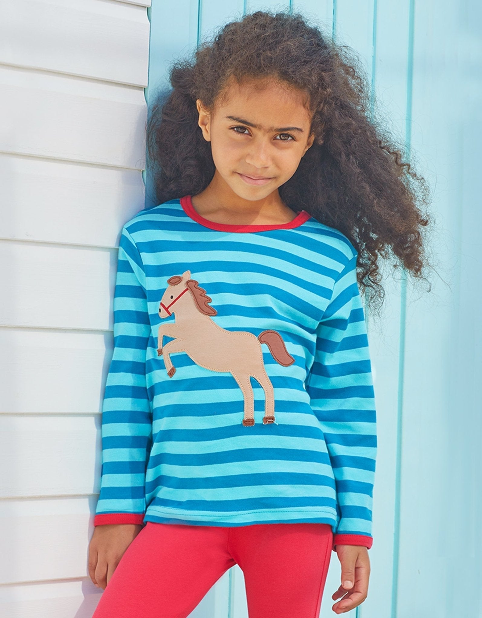 Toby Tiger Organic Applique Long-Sleeved T-Shirt - Jumping Horse
