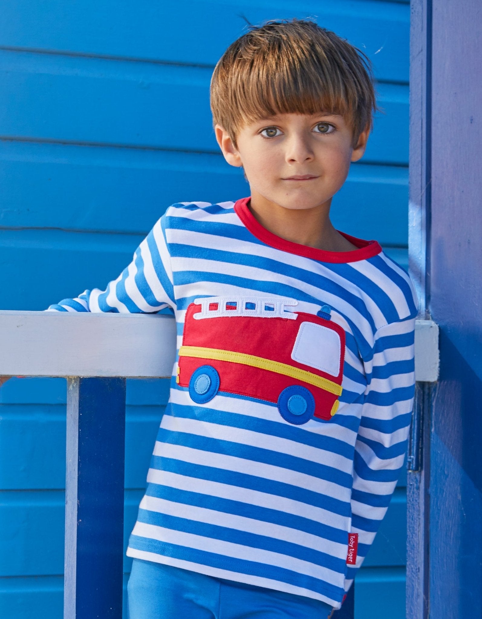Toby Tiger Organic Applique Long-Sleeved T-Shirt - Fire Engine
