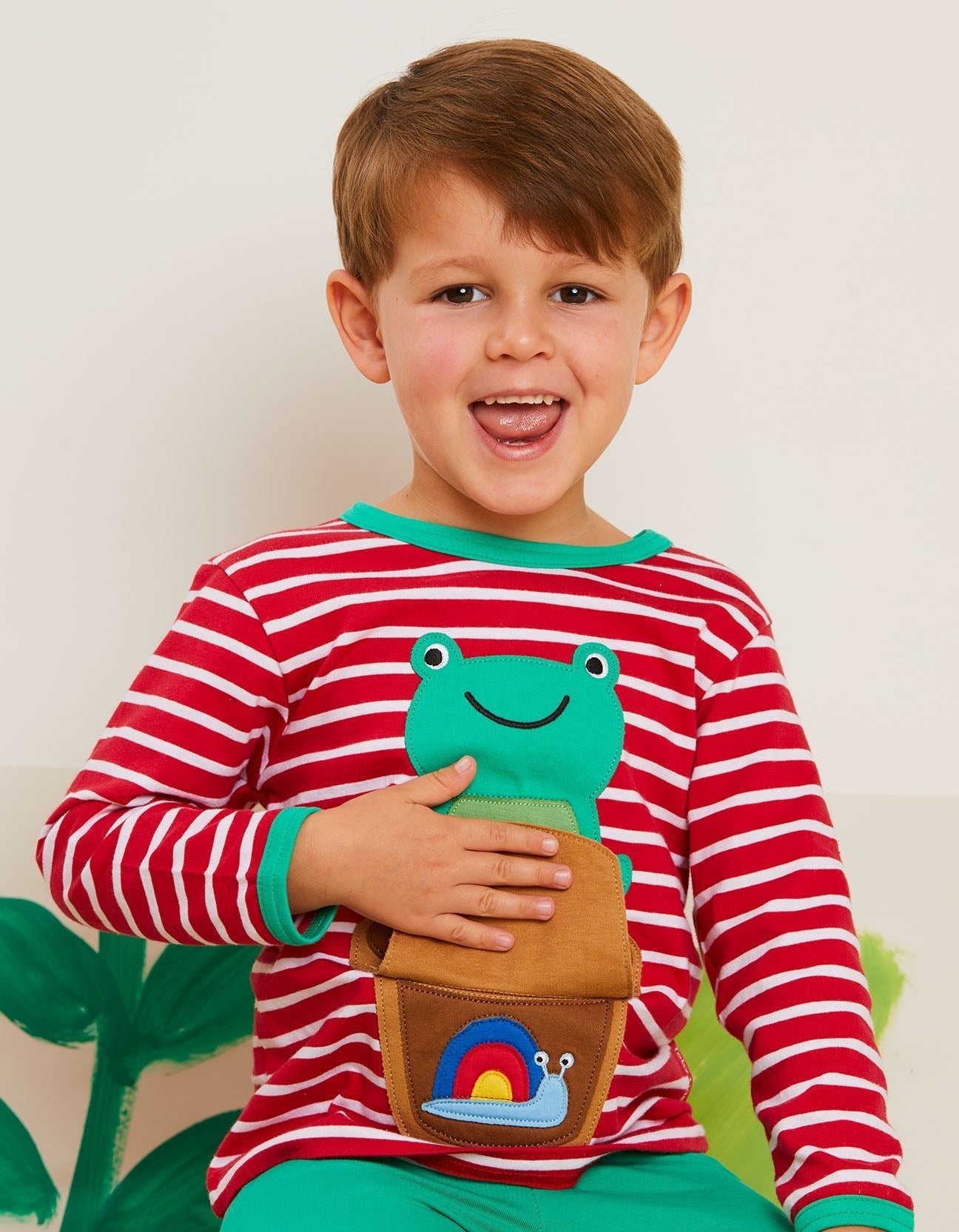 Toby Tiger Organic Applique Long-Sleeved T-Shirt - Frog