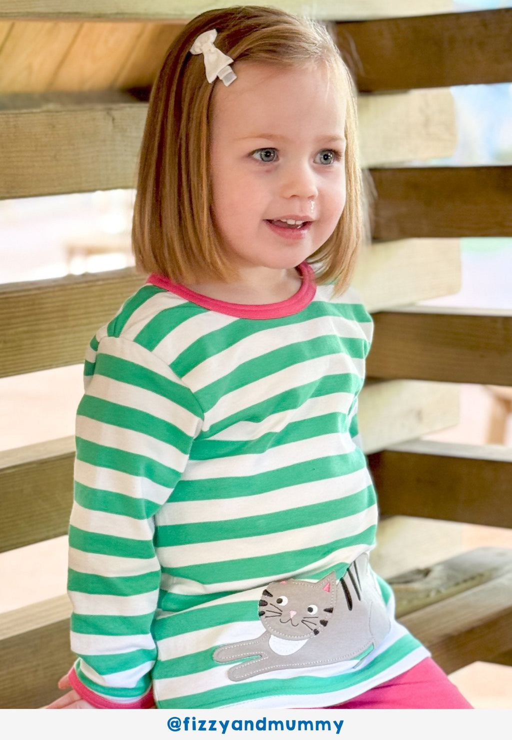 Toby Tiger Organic Applique Long-Sleeved T-Shirt - Green Kitten