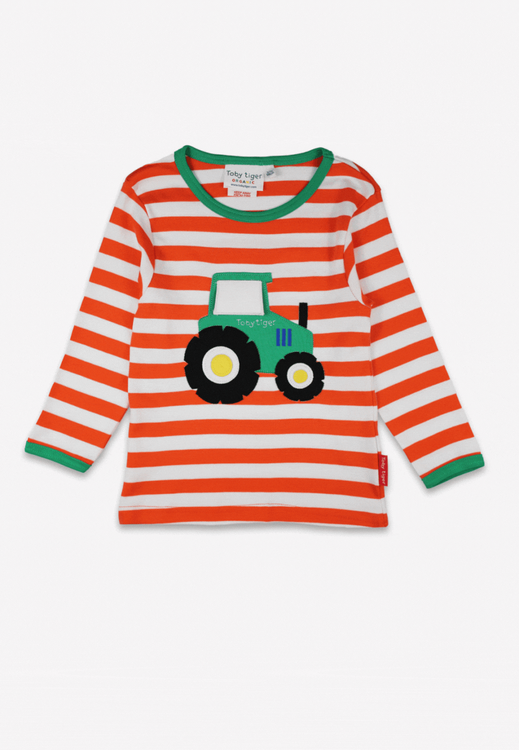 Toby Tiger Organic Applique Long-Sleeved T-Shirt - Orange Tractor