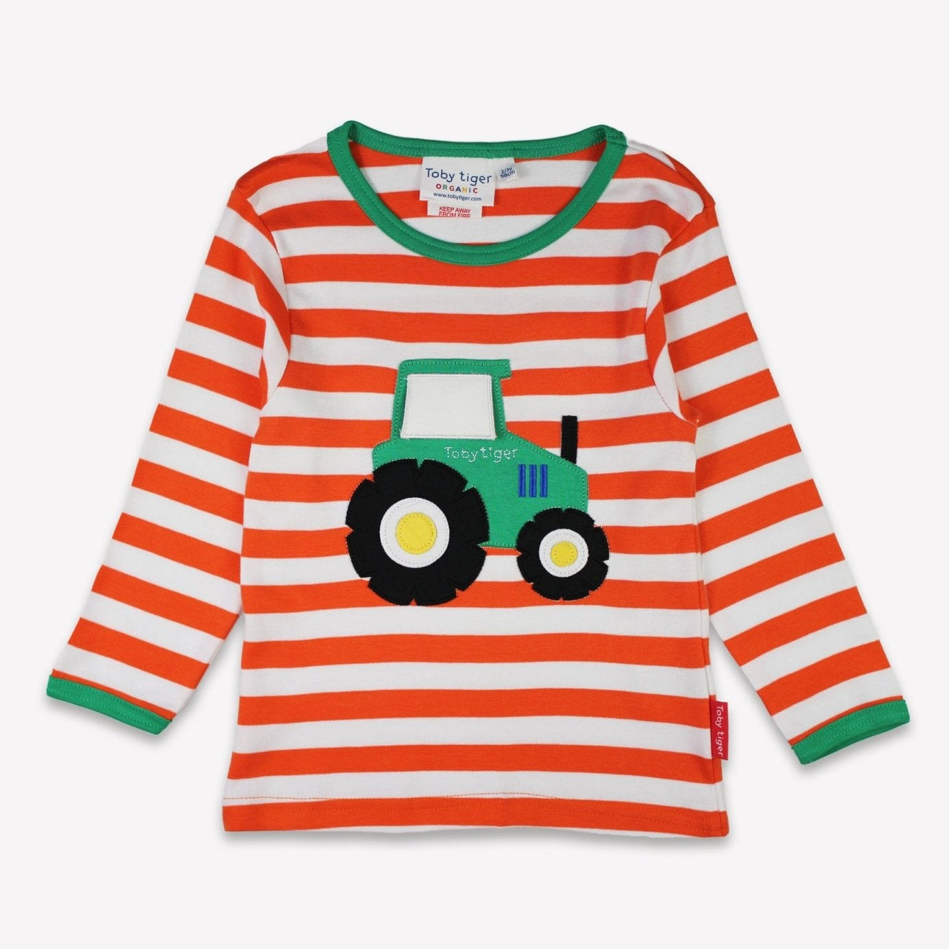 Toby Tiger Organic Applique Long-Sleeved T-Shirt - Orange Tractor