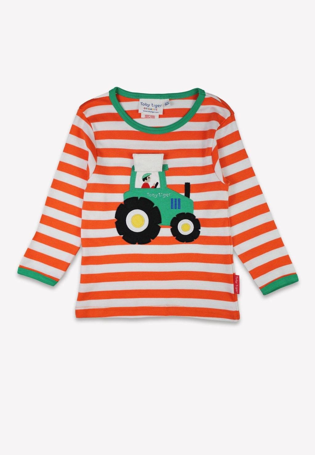 Toby Tiger Organic Applique Long-Sleeved T-Shirt - Orange Tractor