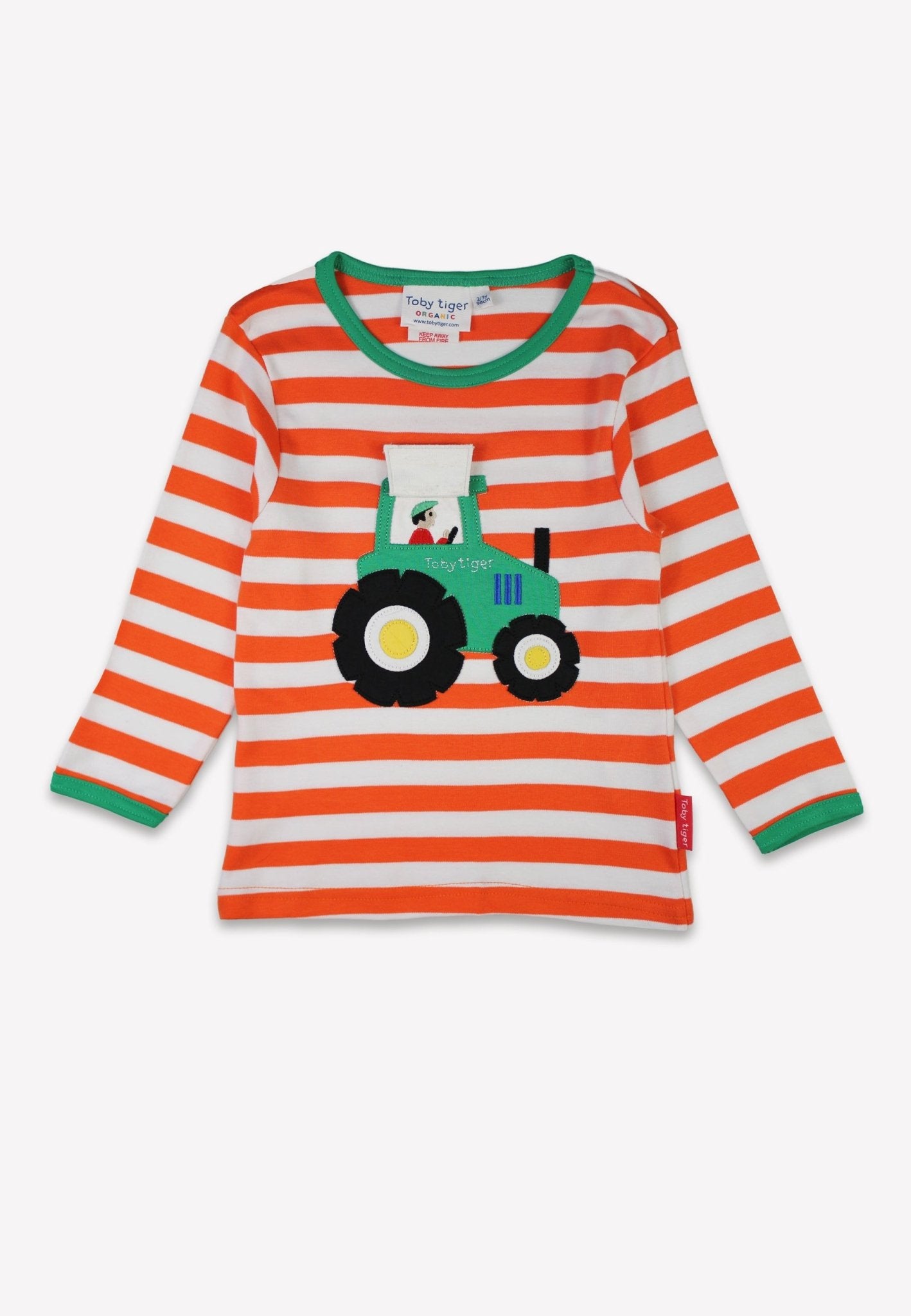 Toby Tiger Organic Applique Long-Sleeved T-Shirt - Orange Tractor