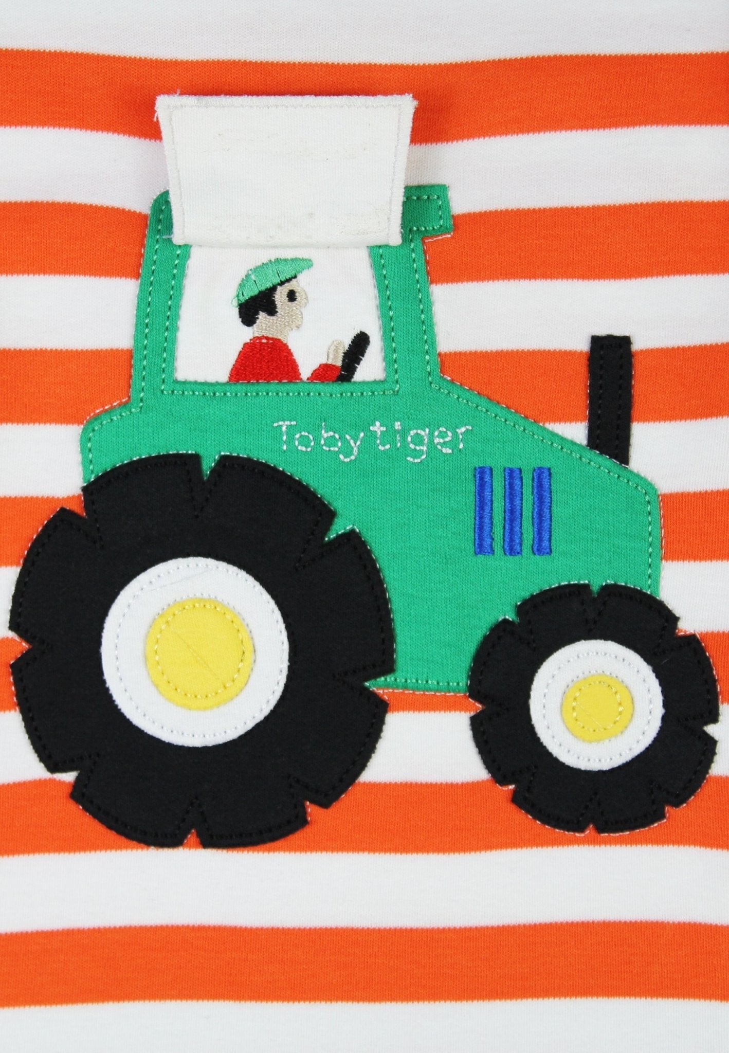 Toby Tiger Organic Applique Long-Sleeved T-Shirt - Orange Tractor