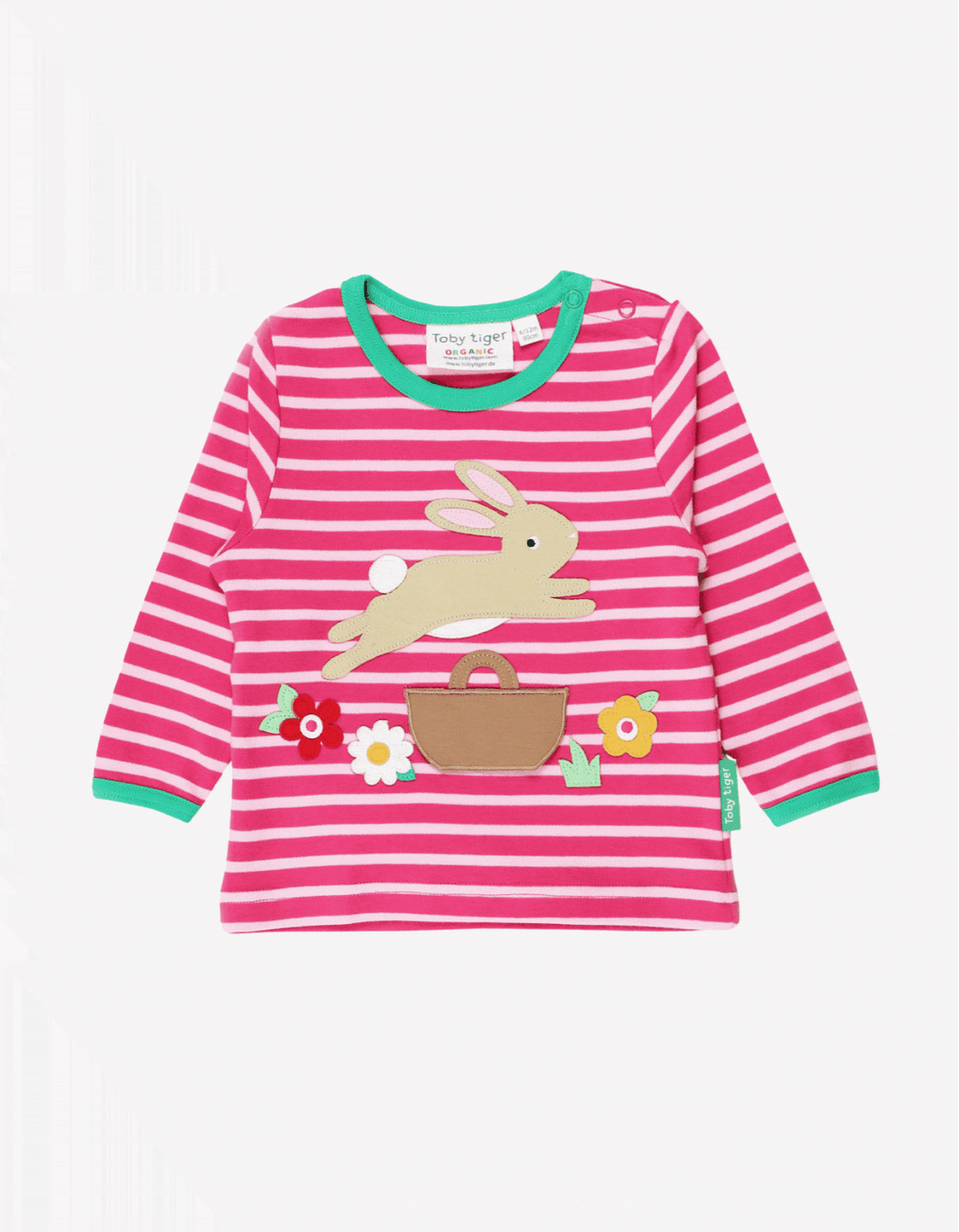 Toby Tiger Organic Applique Long-Sleeved T-Shirt - Leaping Bunny with Flap