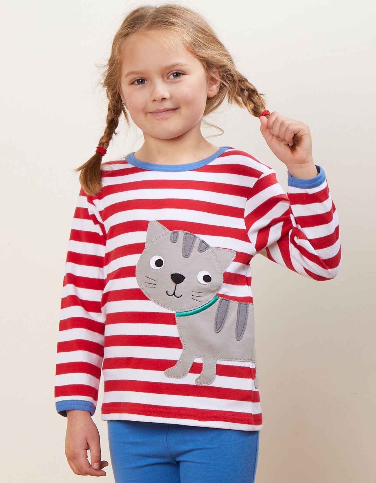 Toby Tiger Organic Applique Long-Sleeved T-Shirt - Tabby Cat