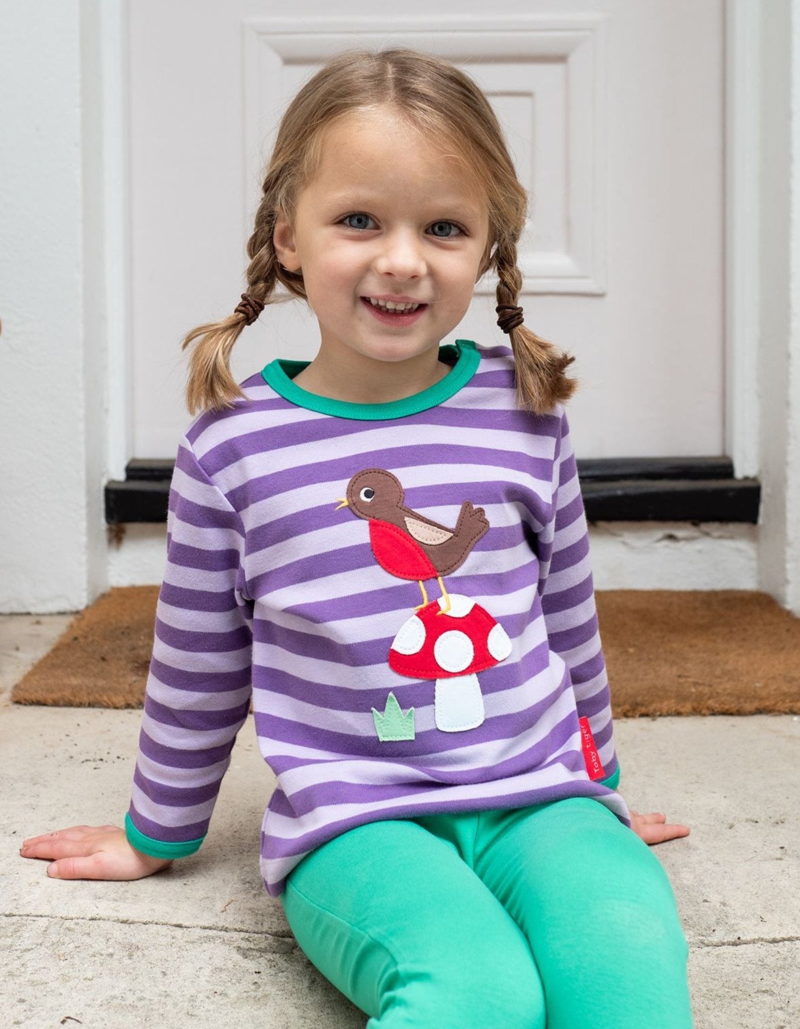 Toby Tiger Organic Applique Long-Sleeved T-Shirt - Robin