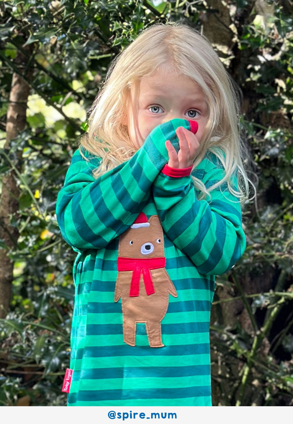 Toby Tiger Organic Long-Sleeved Applique T-Shirt - Christmas Bear
