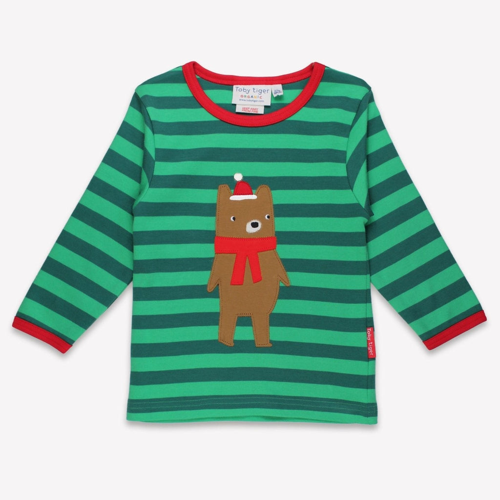 Toby Tiger Organic Long-Sleeved Applique T-Shirt - Christmas Bear