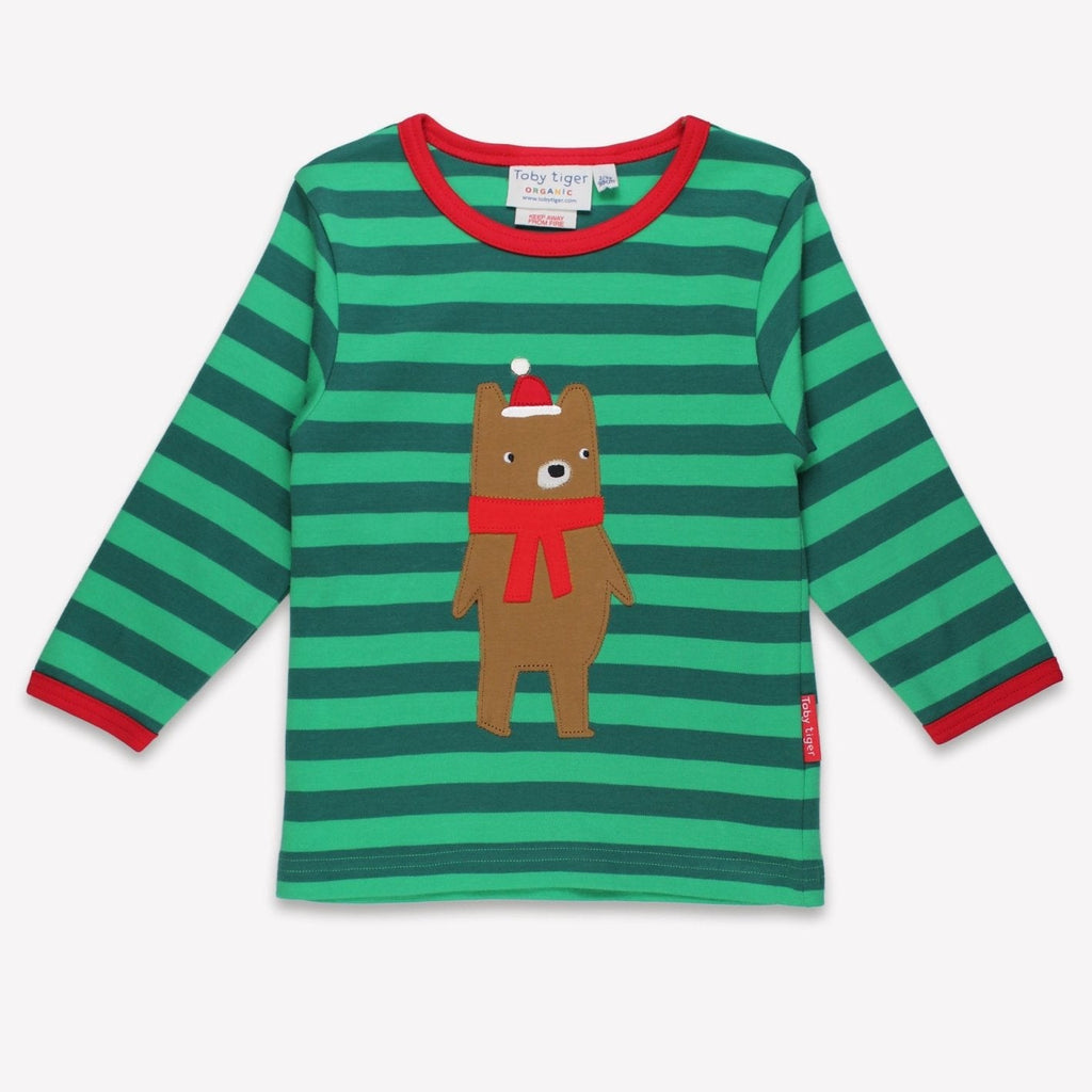 Toby Tiger Organic Applique Long-Sleeved T-Shirt - Christmas Bear