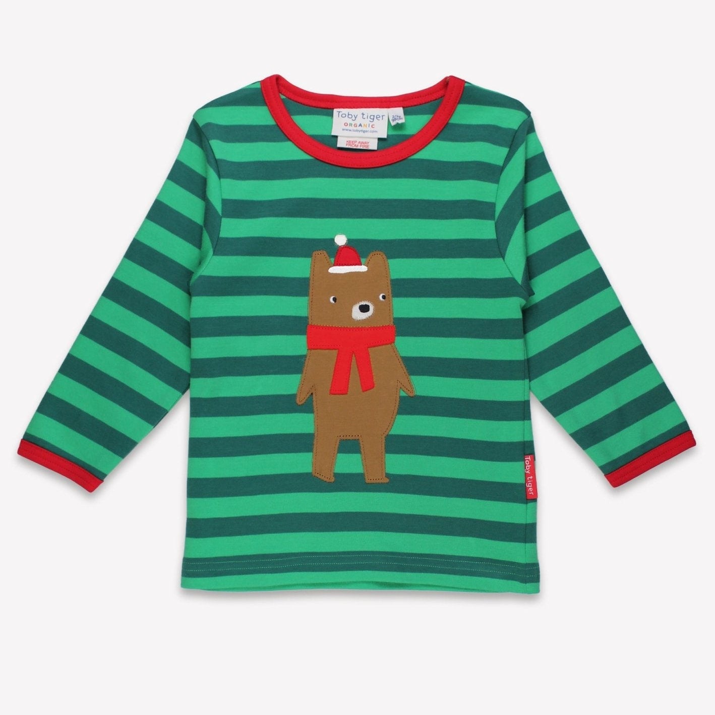 Toby Tiger Organic Applique Long-Sleeved T-Shirt - Christmas Bear