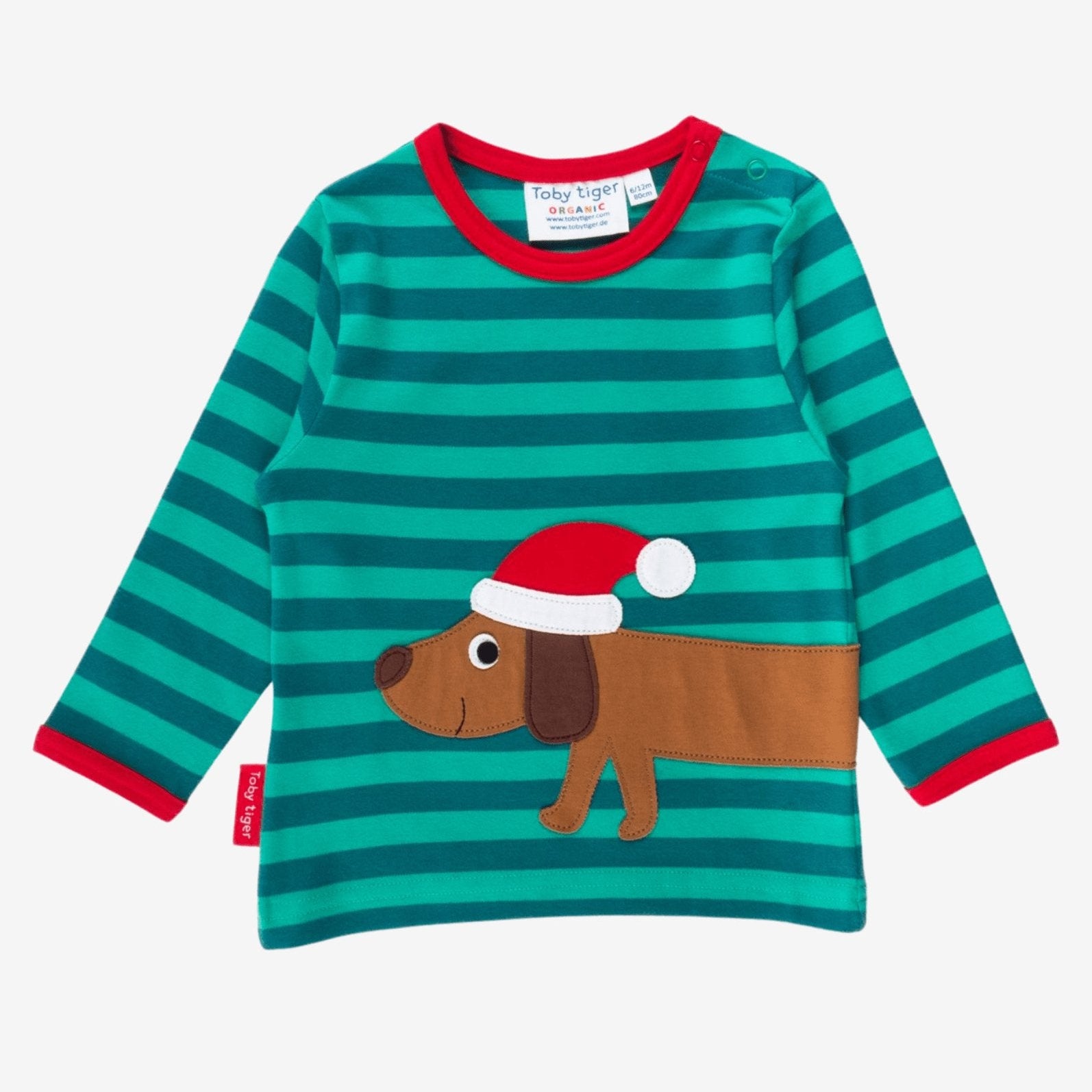 Toby Tiger Organic Applique Long-Sleeved T-Shirt - Christmas Dog