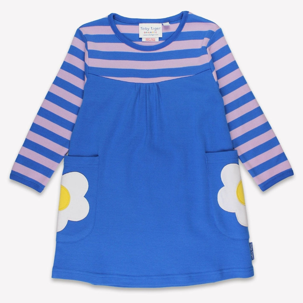 Organic Applique T-Shirt Dress - Blue Daisy