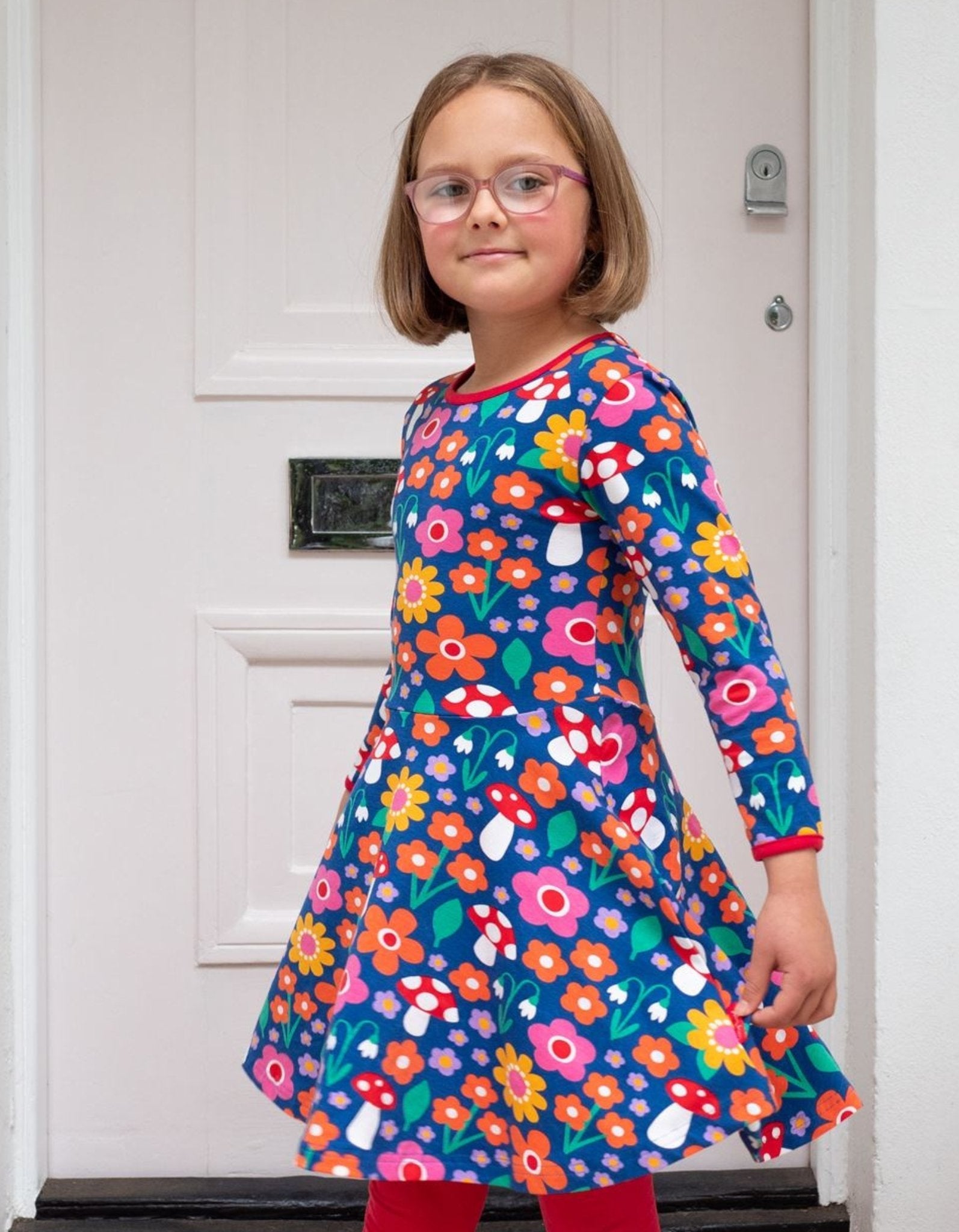 Toby Tiger Organic Skater Dress - Floral Mushroom Print