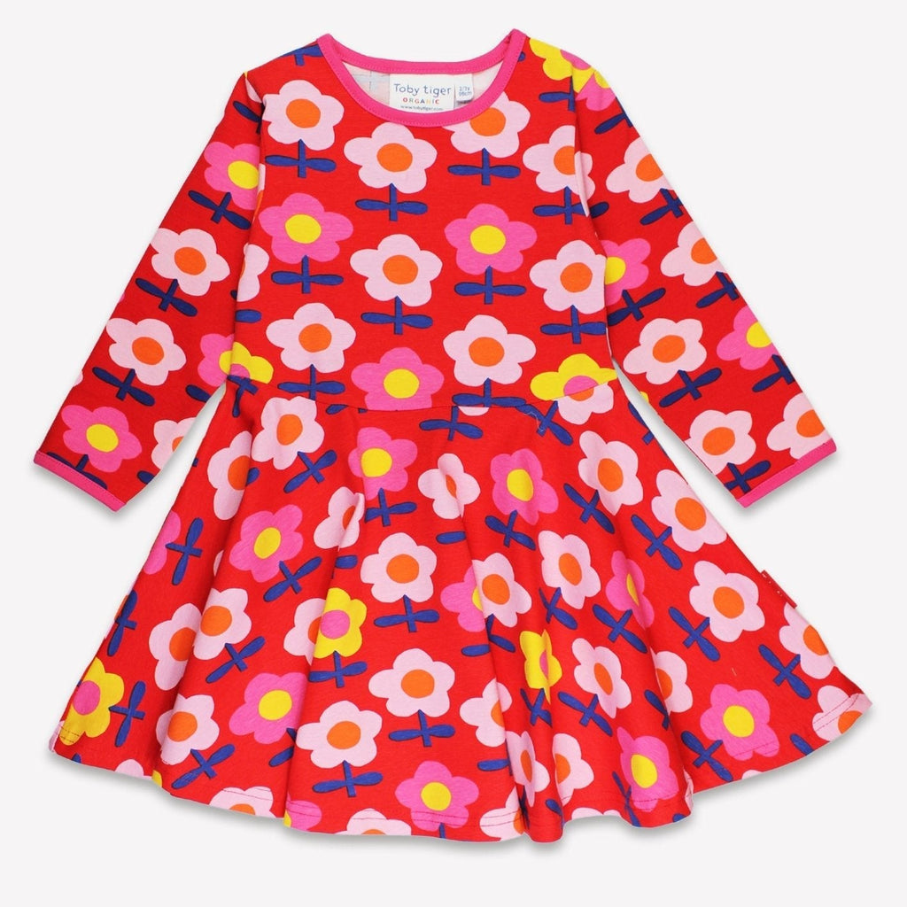 Toby Tiger Organic Skater Dress - Pink Flower Print
