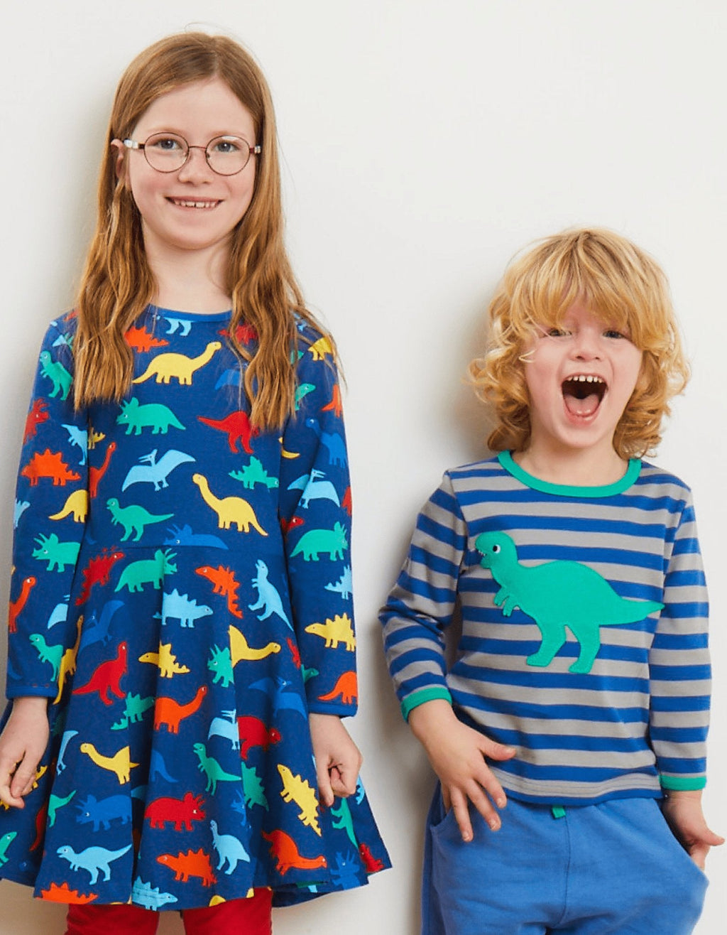 Toby Tiger Organic Skater Dress - Rainbow Dinosaur Print