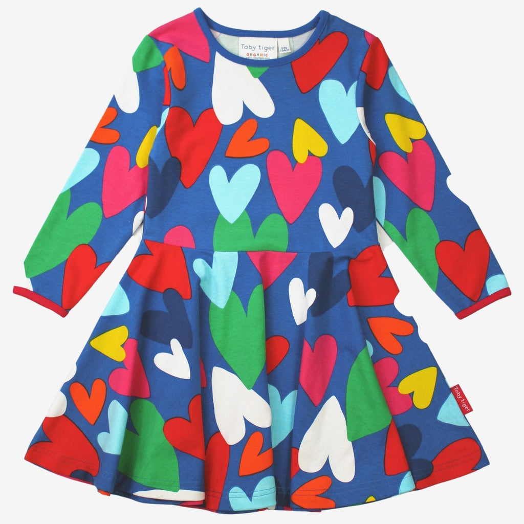 Toby Tiger Organic Skater Dress - Heart Print