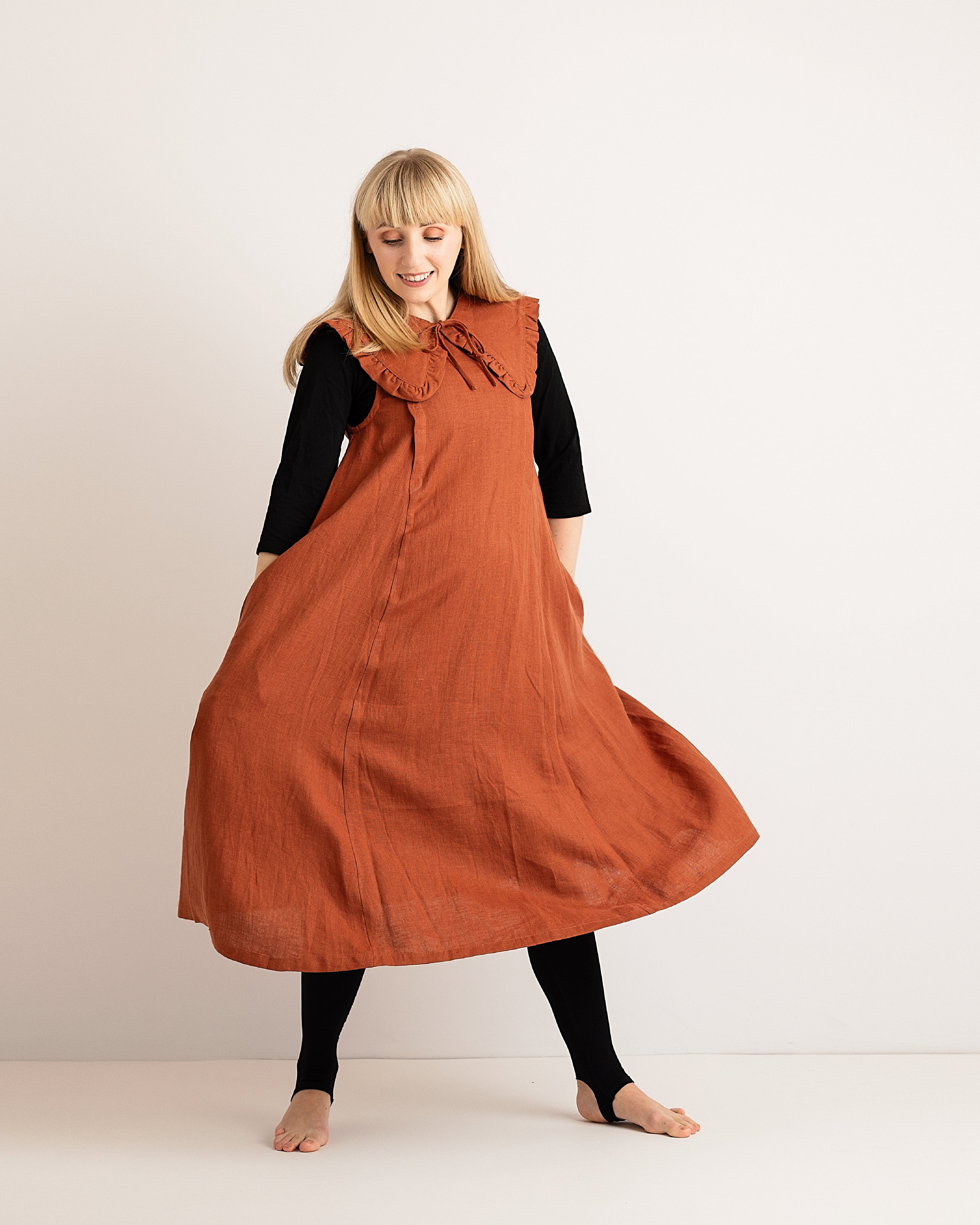 Journy Lucy Maternity / Breastfeeding Linen Dress - Burnt Orange