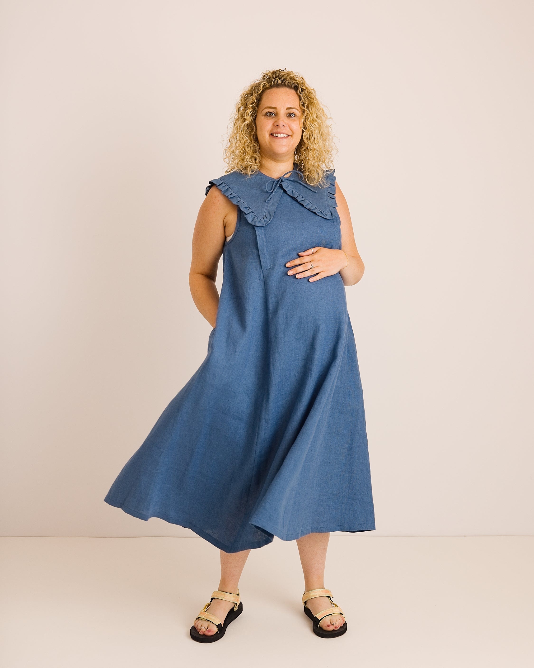 Journy Lucy Maternity / Breastfeeding Linen Dress - Aegean Blue