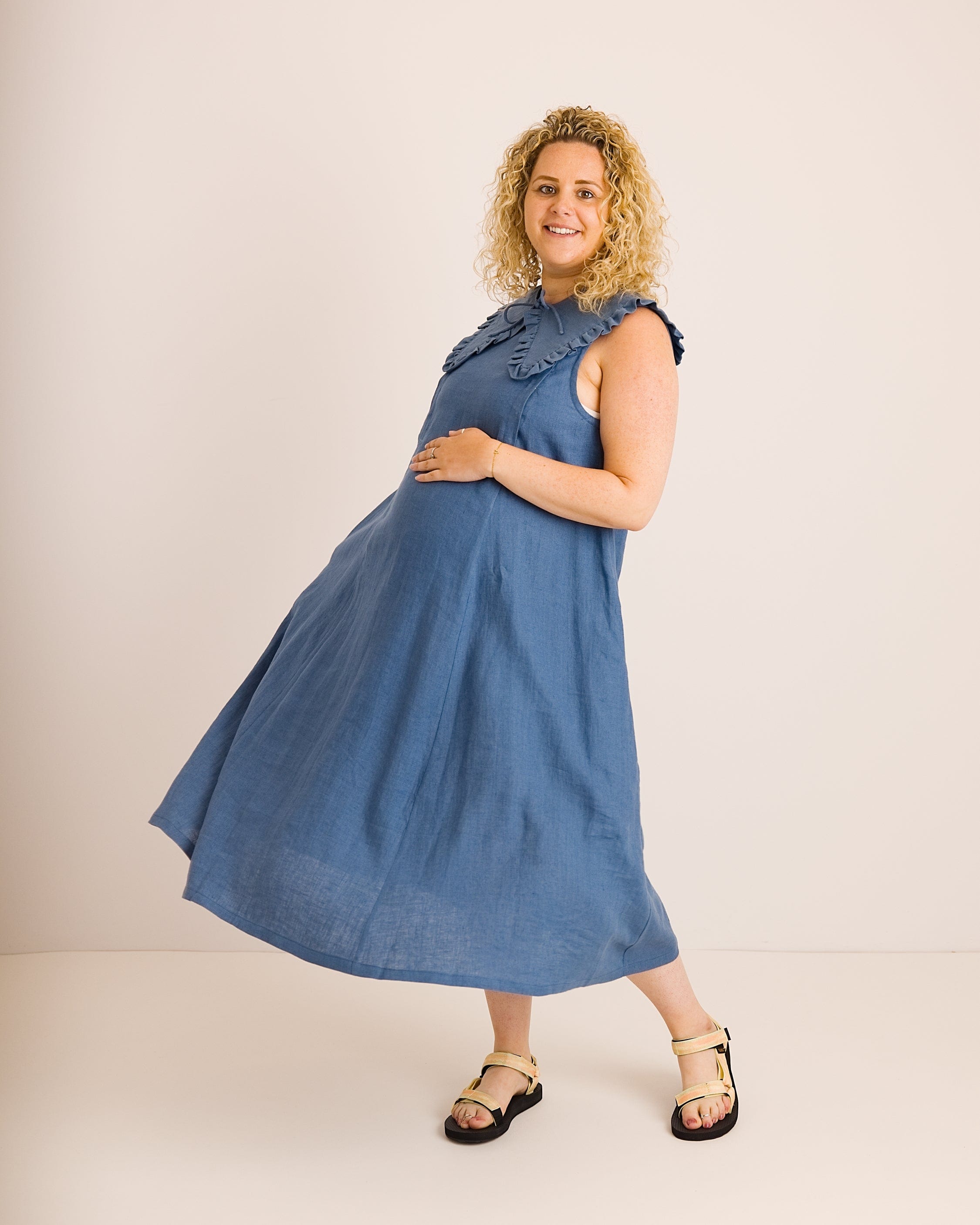 Journy Lucy Maternity / Breastfeeding Linen Dress - Aegean Blue